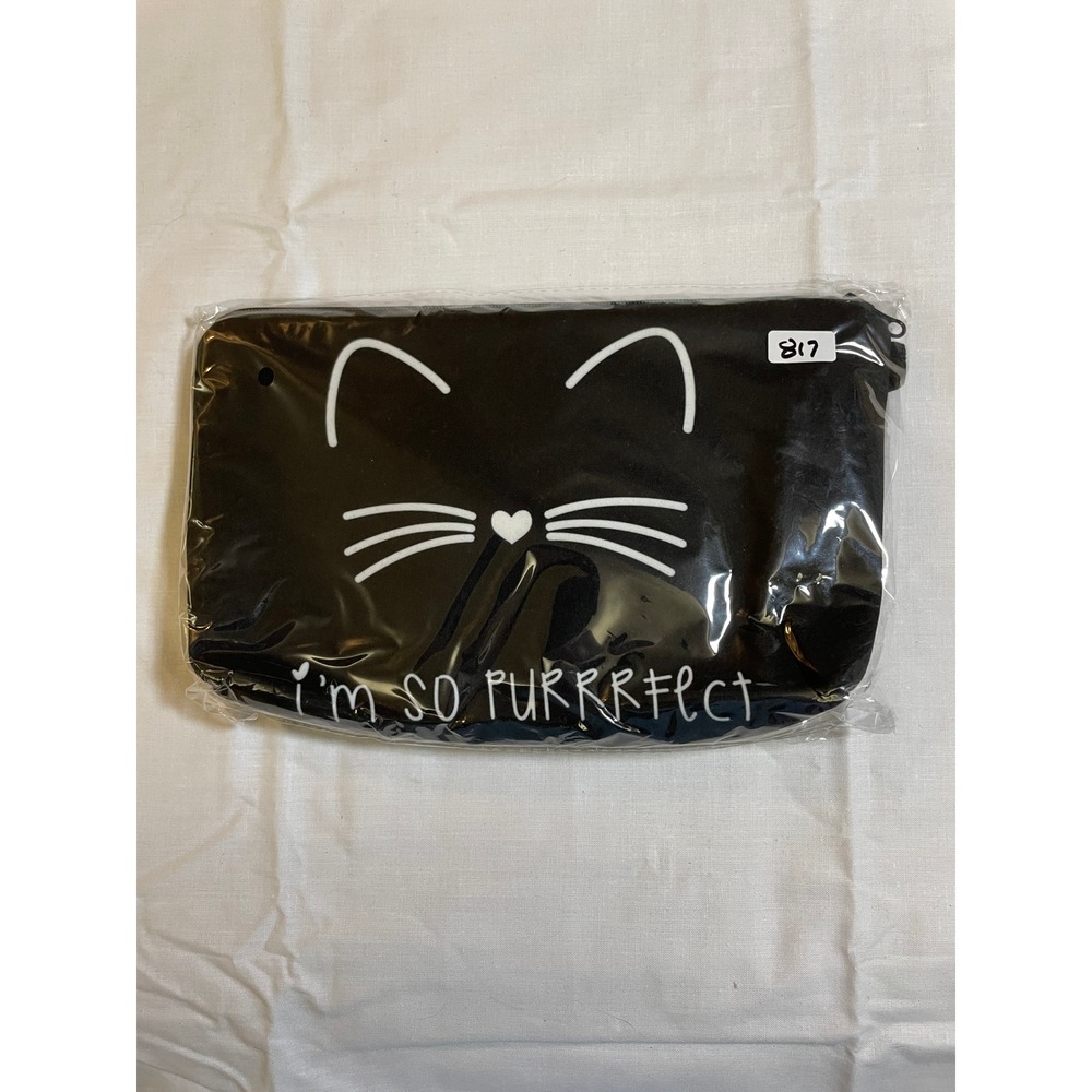 The Pouch Cosmetic Bag Black NWT Cat Face I'm So Purrrrfect Graphic